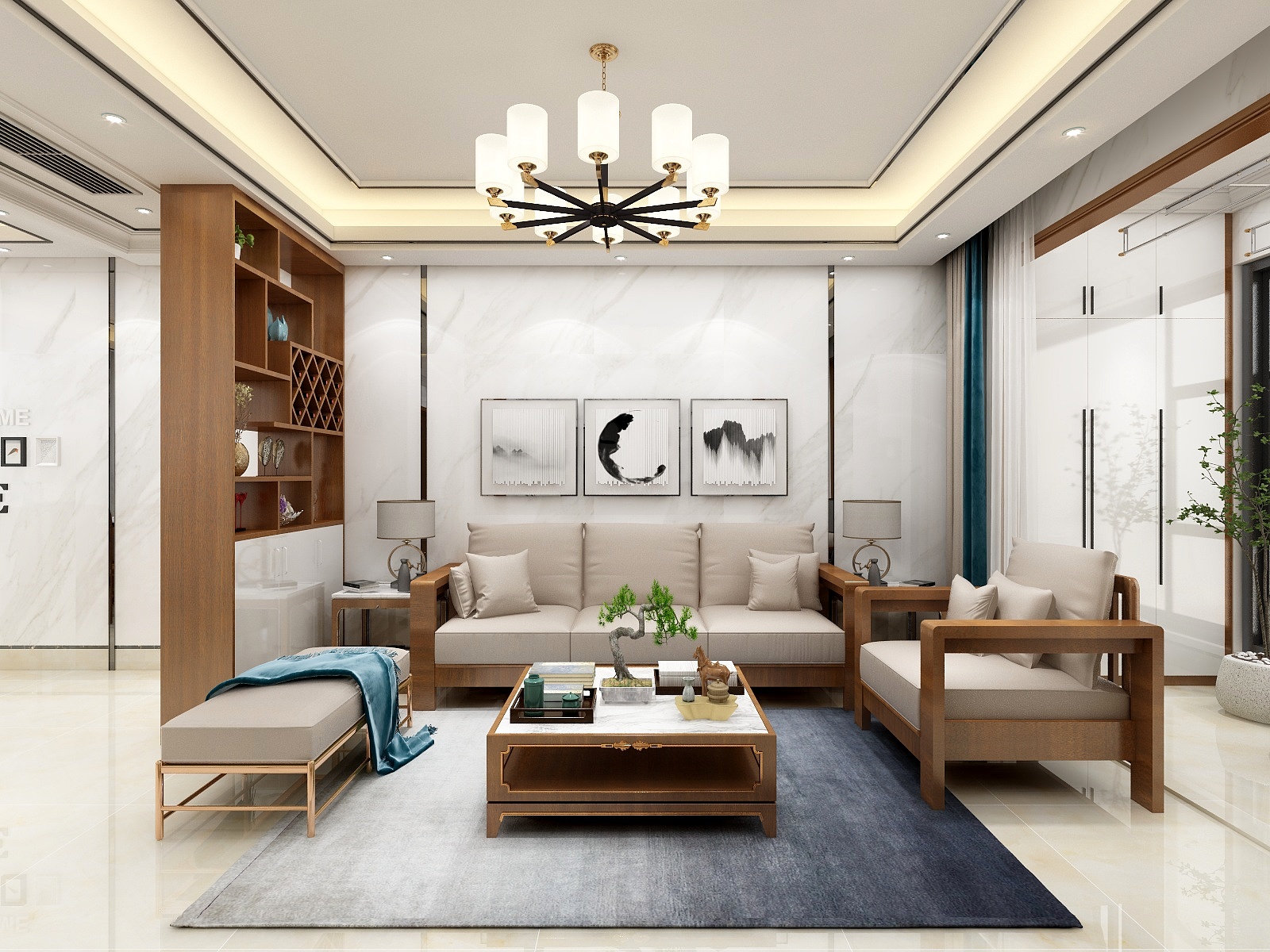 湛智华-新中式108平3房赣州欧博圣都会装修效果图