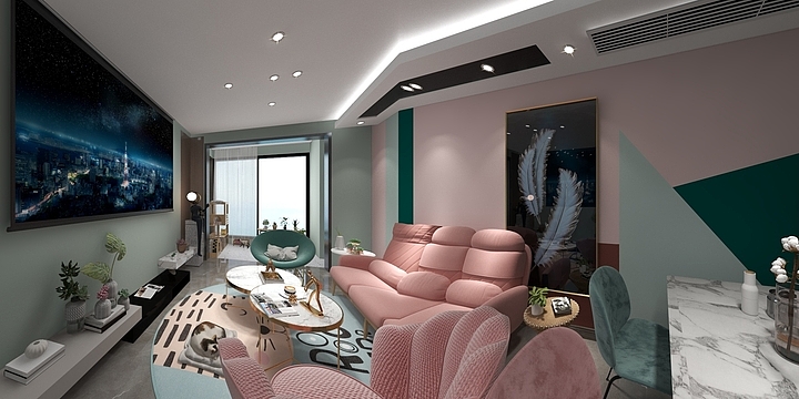 墨画飞飞-德信海德公园83.00㎡A2’3室2厅1卫1厨-装修设计方案