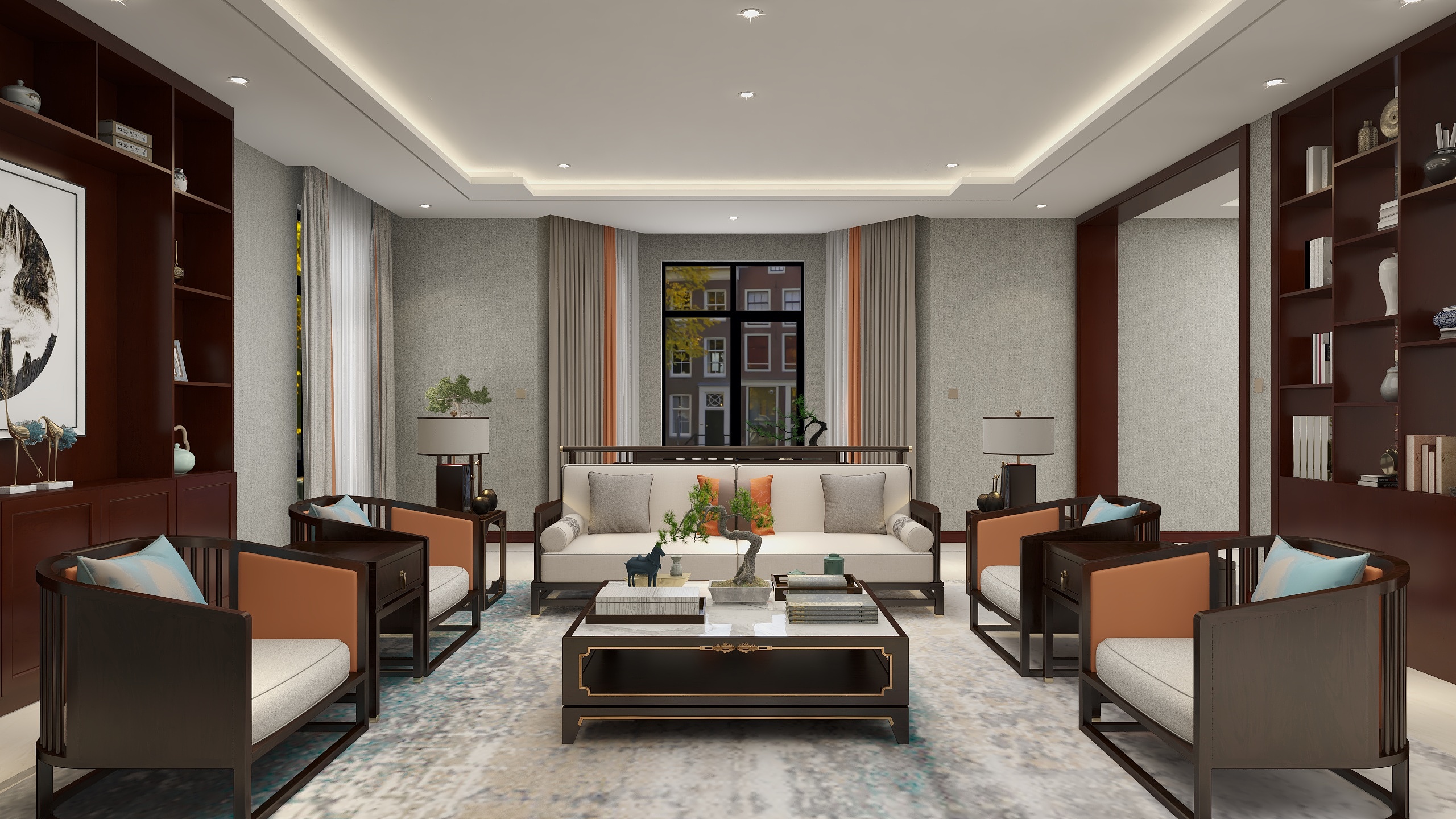 孙有权-『少昊』826平丨新中式无主灯四层别墅装修效果图