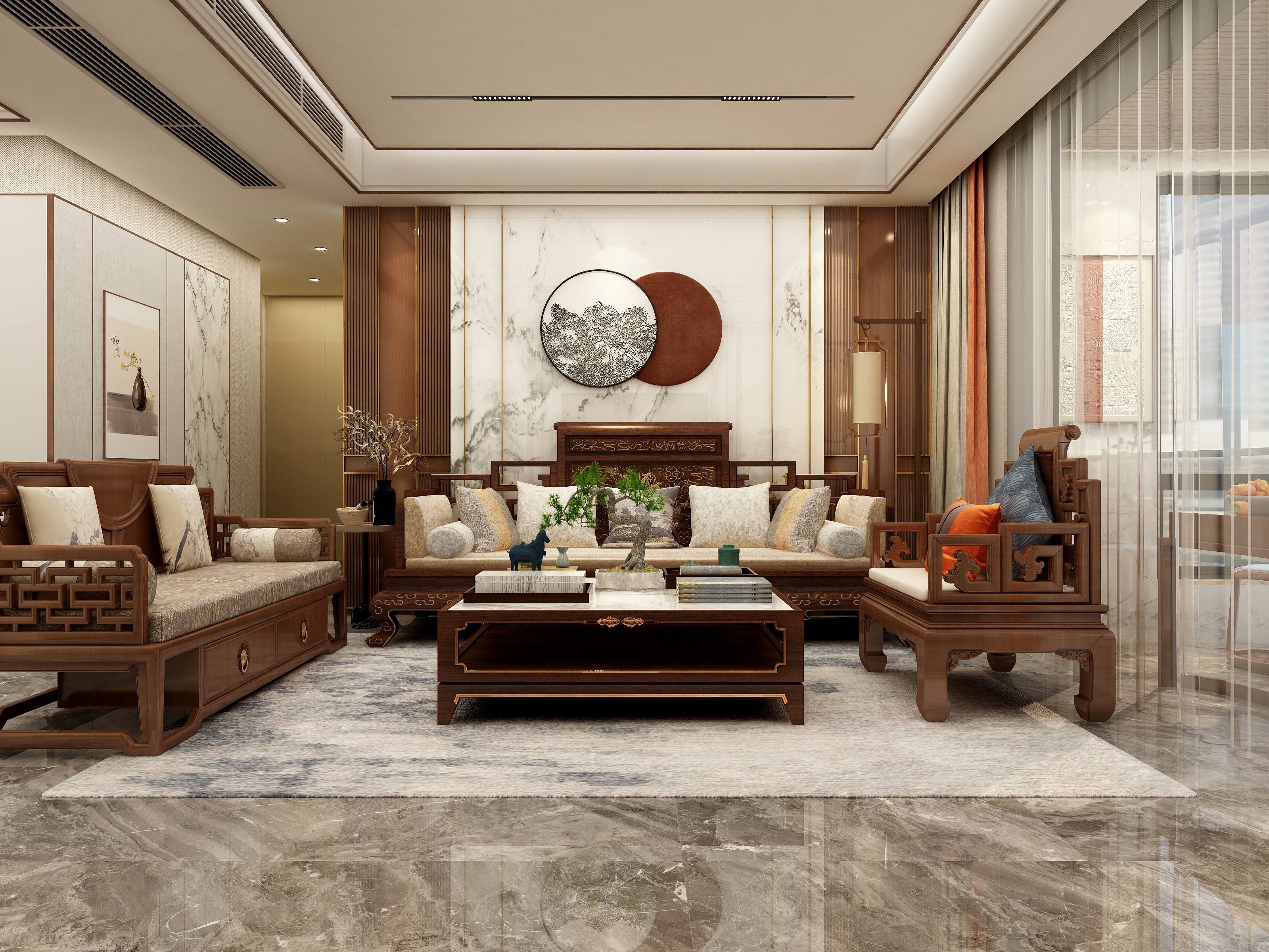 张旭-159平米3室2厅时尚新中式装修效果图