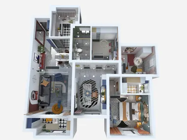 art空间设计-复古风-114m²装修俯视图