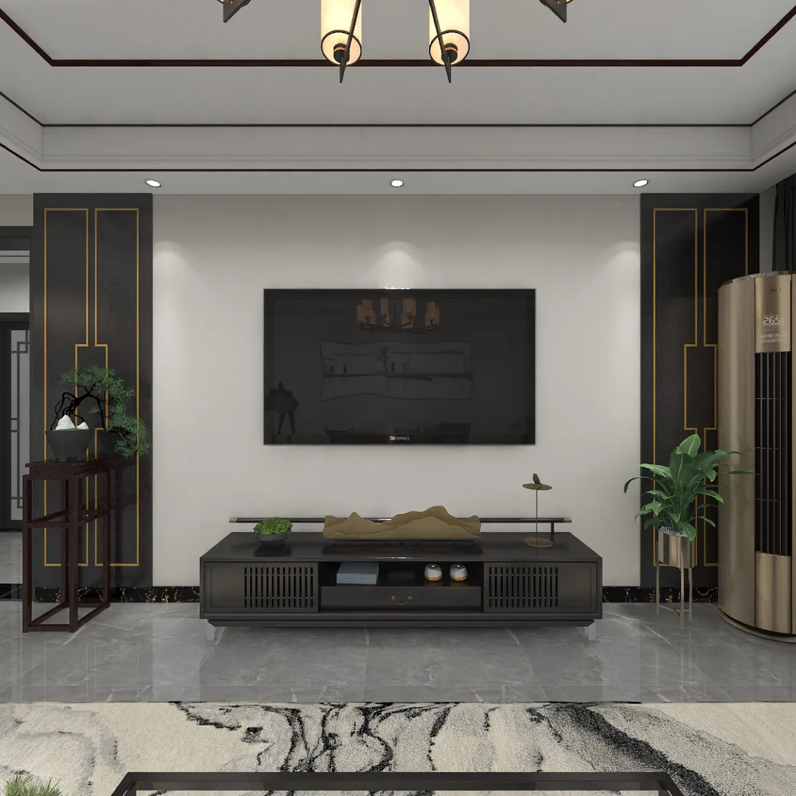 刘欣霖-新中式130平三居一层客餐厅装修效果图第1张