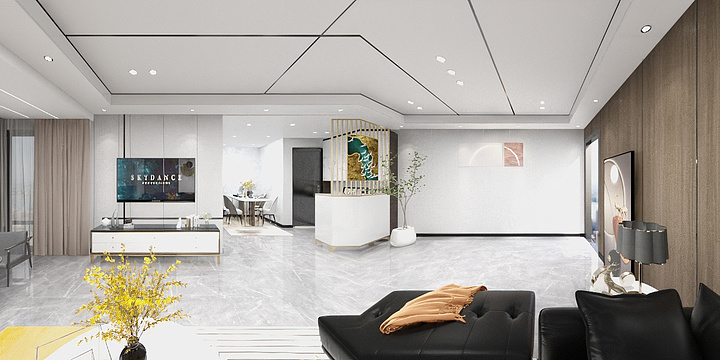 护墙板效果图设计-现代客厅-装修设计方案