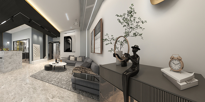 全案设计杨博-现代轻奢——黑白灰（单层80㎡共4层自建房）-装修设计方案