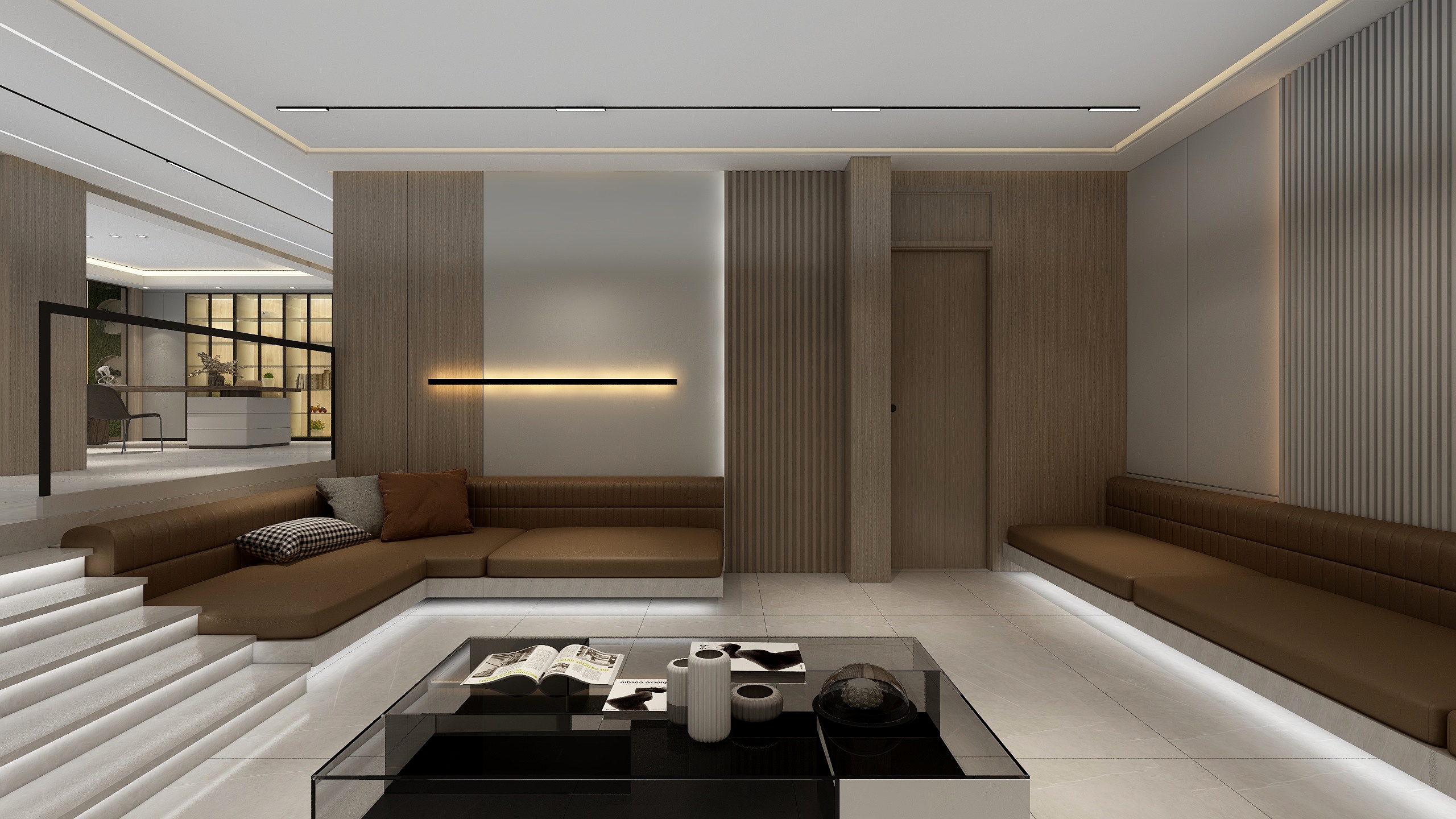 李青越-300方现代简约别墅一层装修效果图