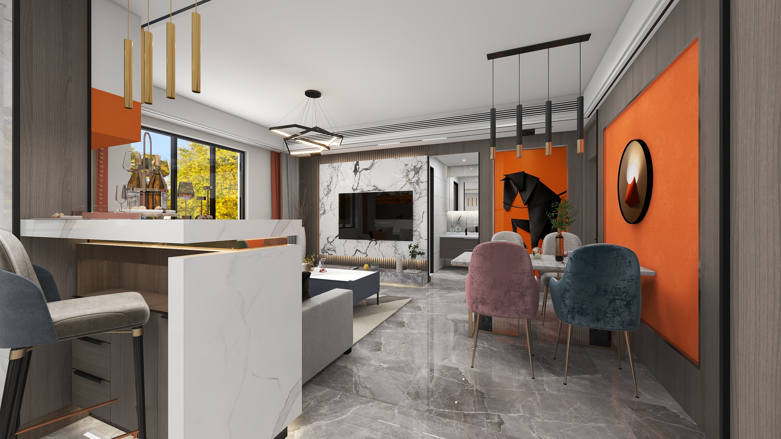 腾瑾设计-灰色调轻奢-开放厨房-装修设计方案