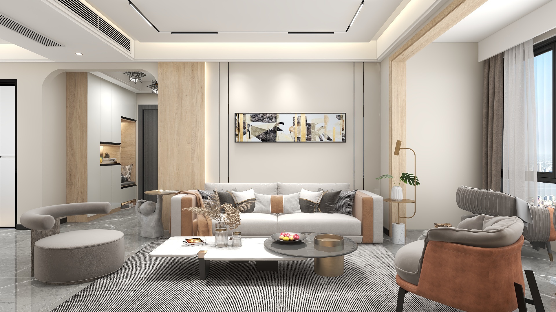 一品设计YP-现代客餐厅装修效果图