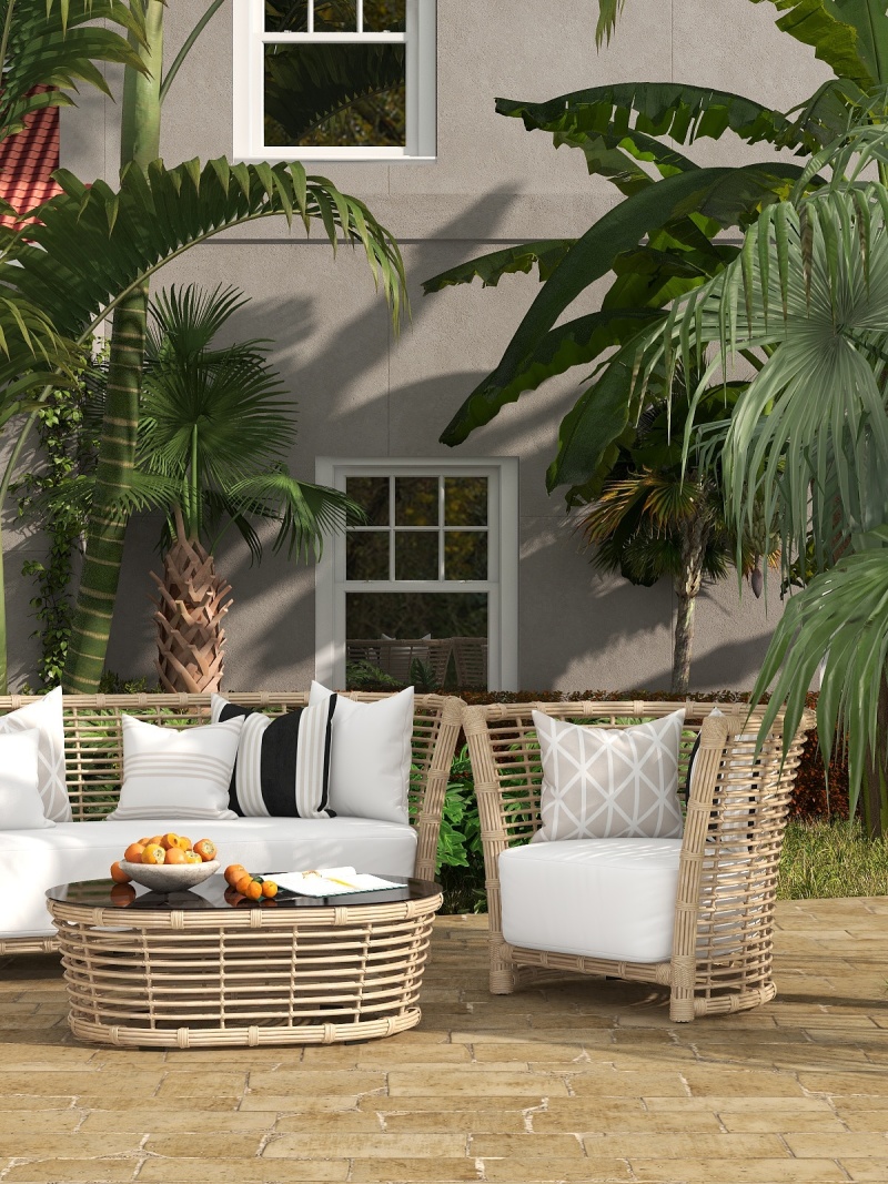 Tropical Oasis Outdoor Lounge with Wood Tones