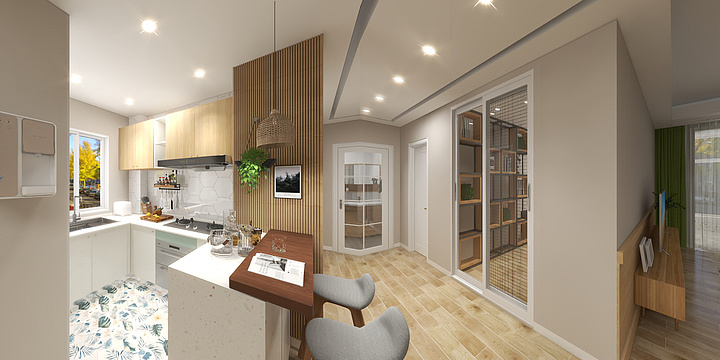 鄂尔多斯OOD专卖店-德信海德公园83.00㎡A2’3室2厅1卫1厨-装修设计方案