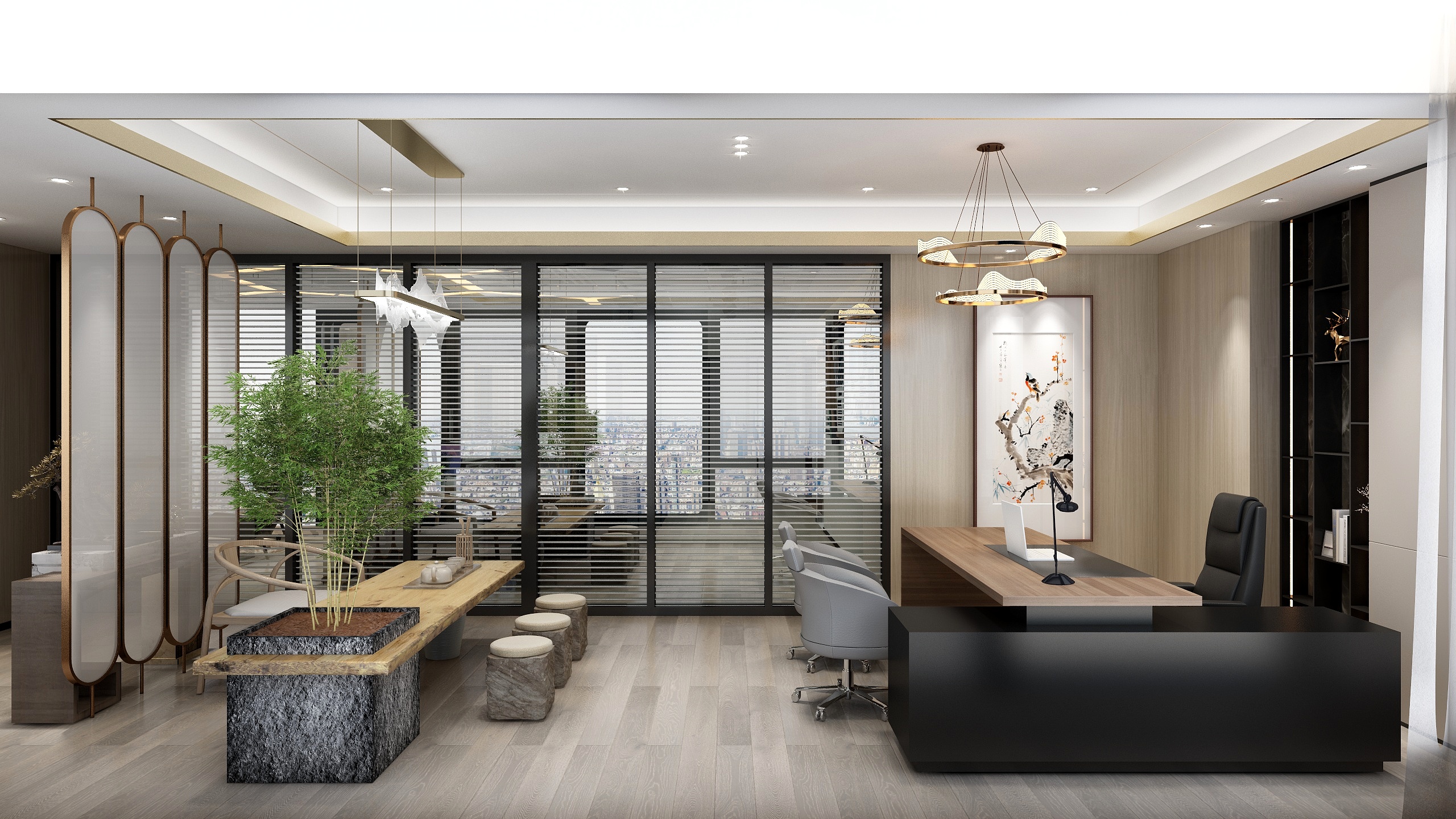 张光杰设计-新中式办公室设计—中创环保科技有限公司-装修设计方案