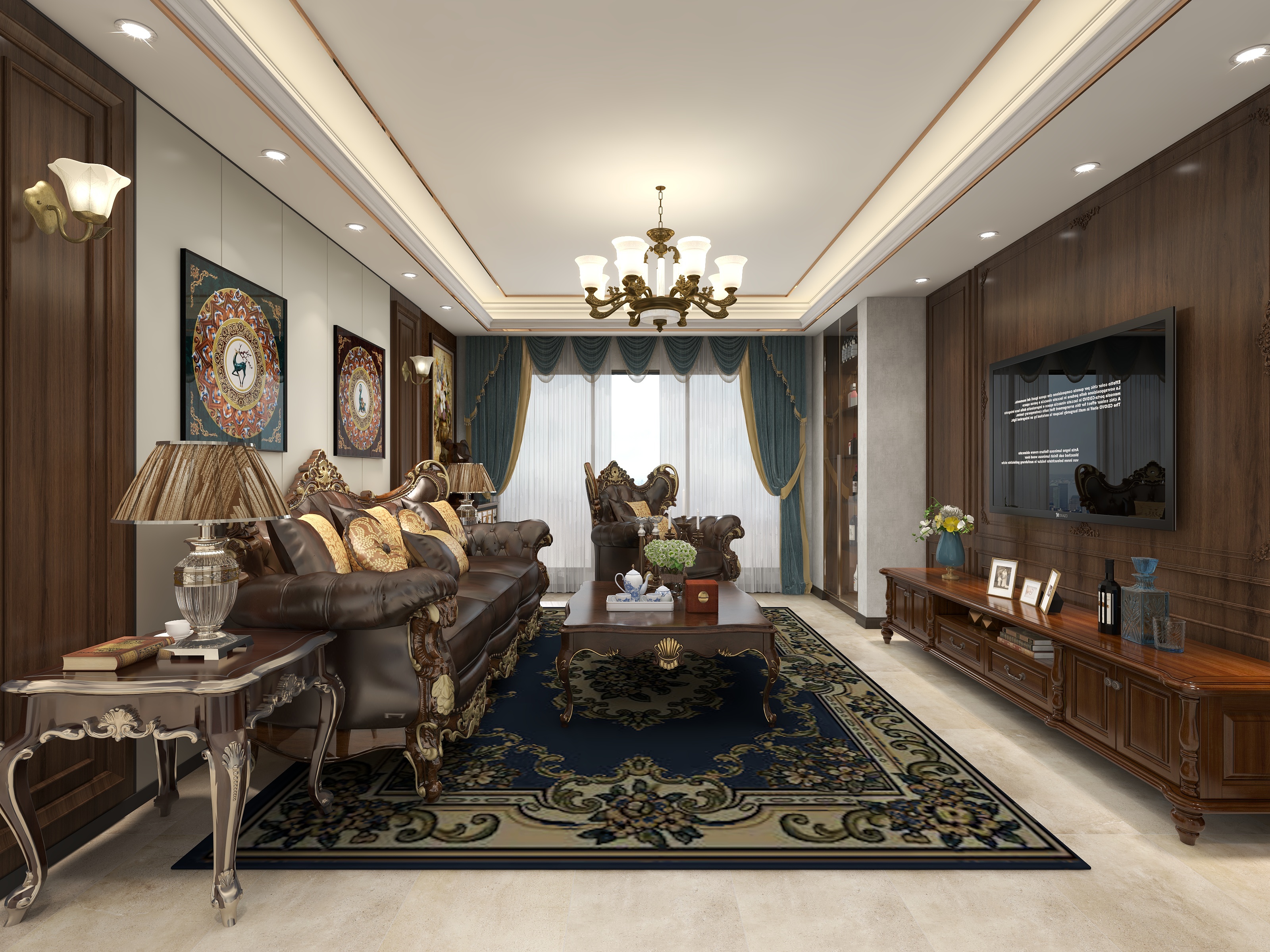 北京夸父设计工作室-周志远-《纵横牵绊烟花》-大三居美式格调装修效果图