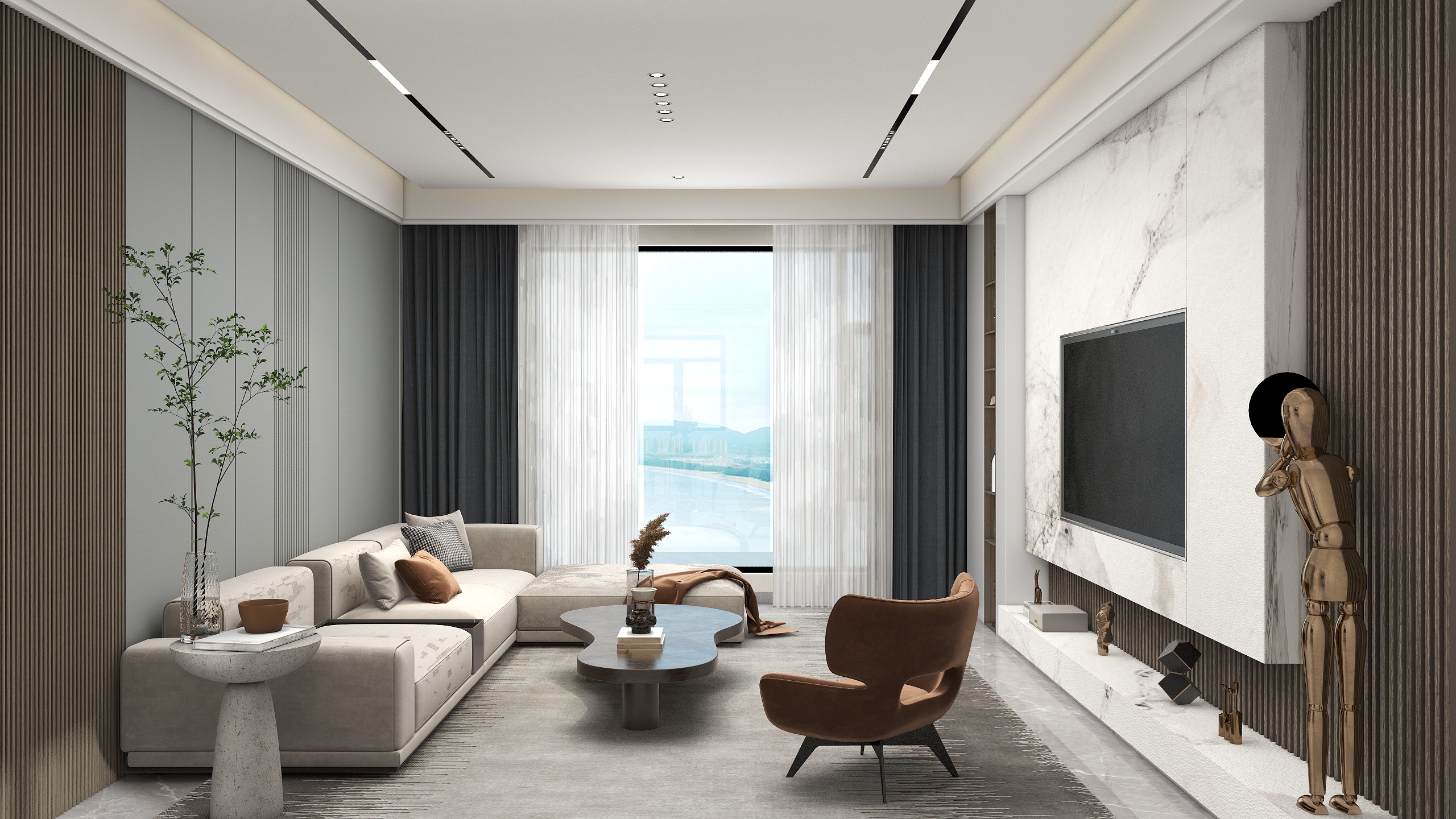 丁盼v-河畔雅居四居室-现代轻奢样板间-装修设计方案