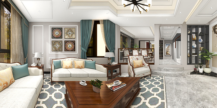 全案设计杨博-新古典美式风格别墅（330㎡，共4层）-装修设计方案