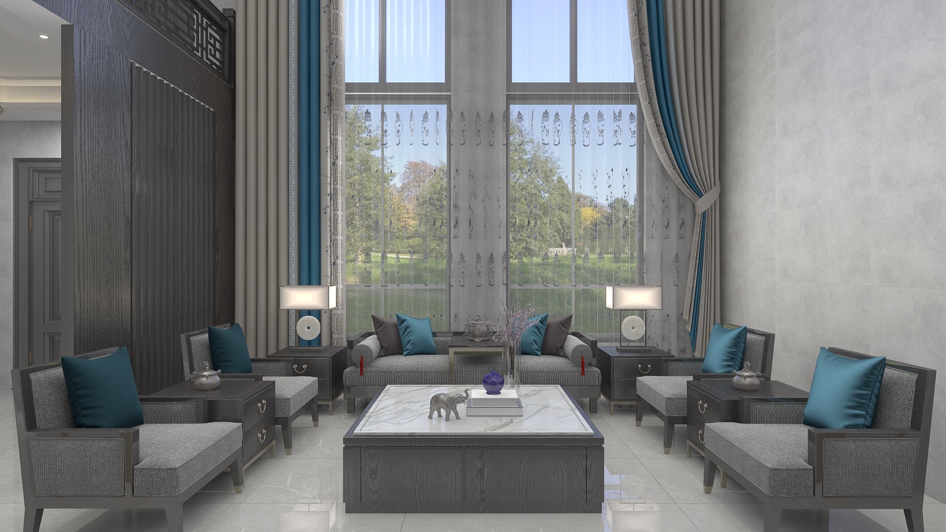 至雅名设-横渡新中式自建别墅装修效果图