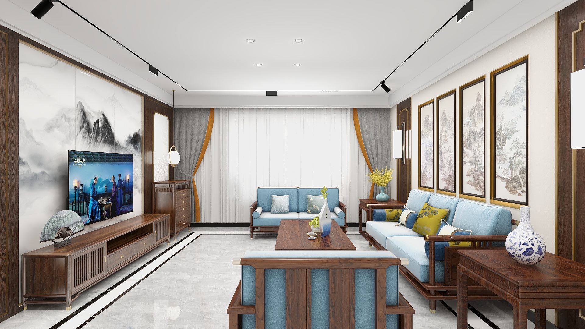 设计1-898050807-0-135平米现代新中式装修效果图