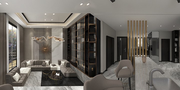 Zhou设计-中央花城下沉客厅-装修设计方案