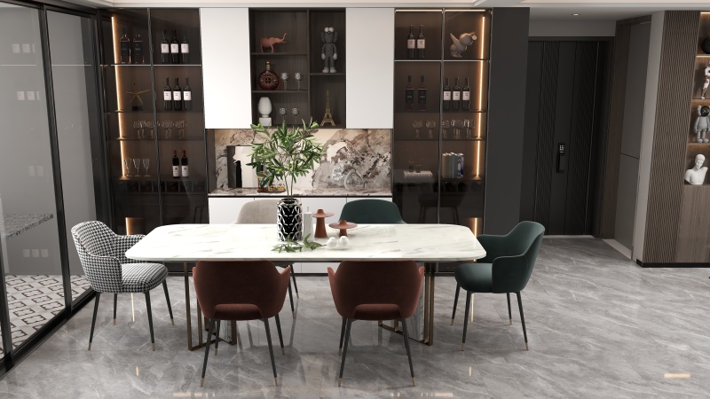 Modern Luxurious Dining Room with Black & White Accents
