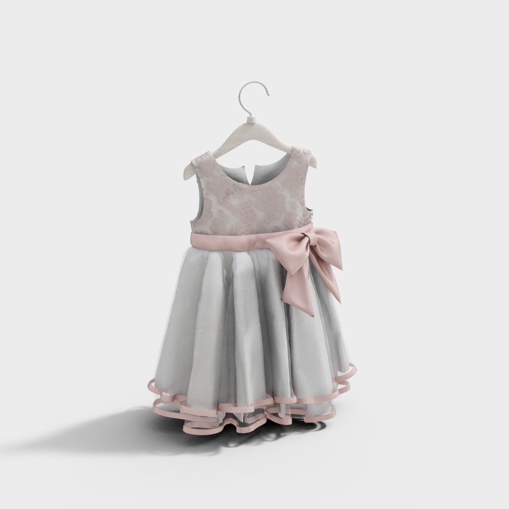 现代衣服-蝴蝶结女童裙子3D模型