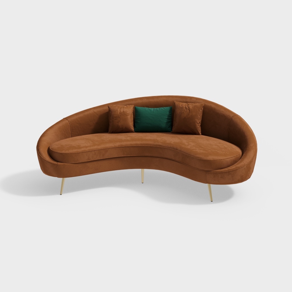 Modern 95" Bronze Velvet Curved 3 Seaters Sofa for Living Room