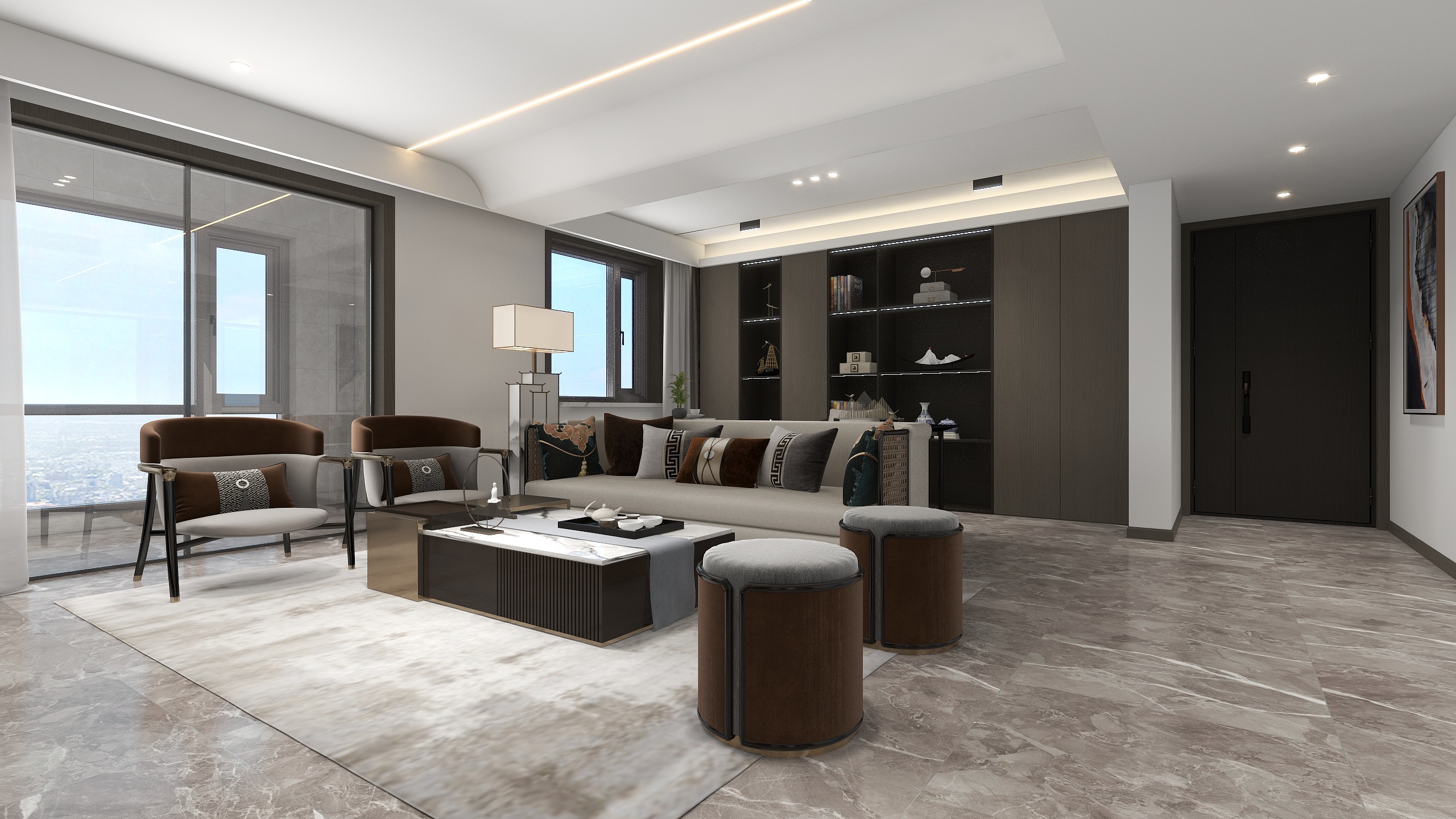 传久室内设计工作室-新中式客厅设计-装修设计方案