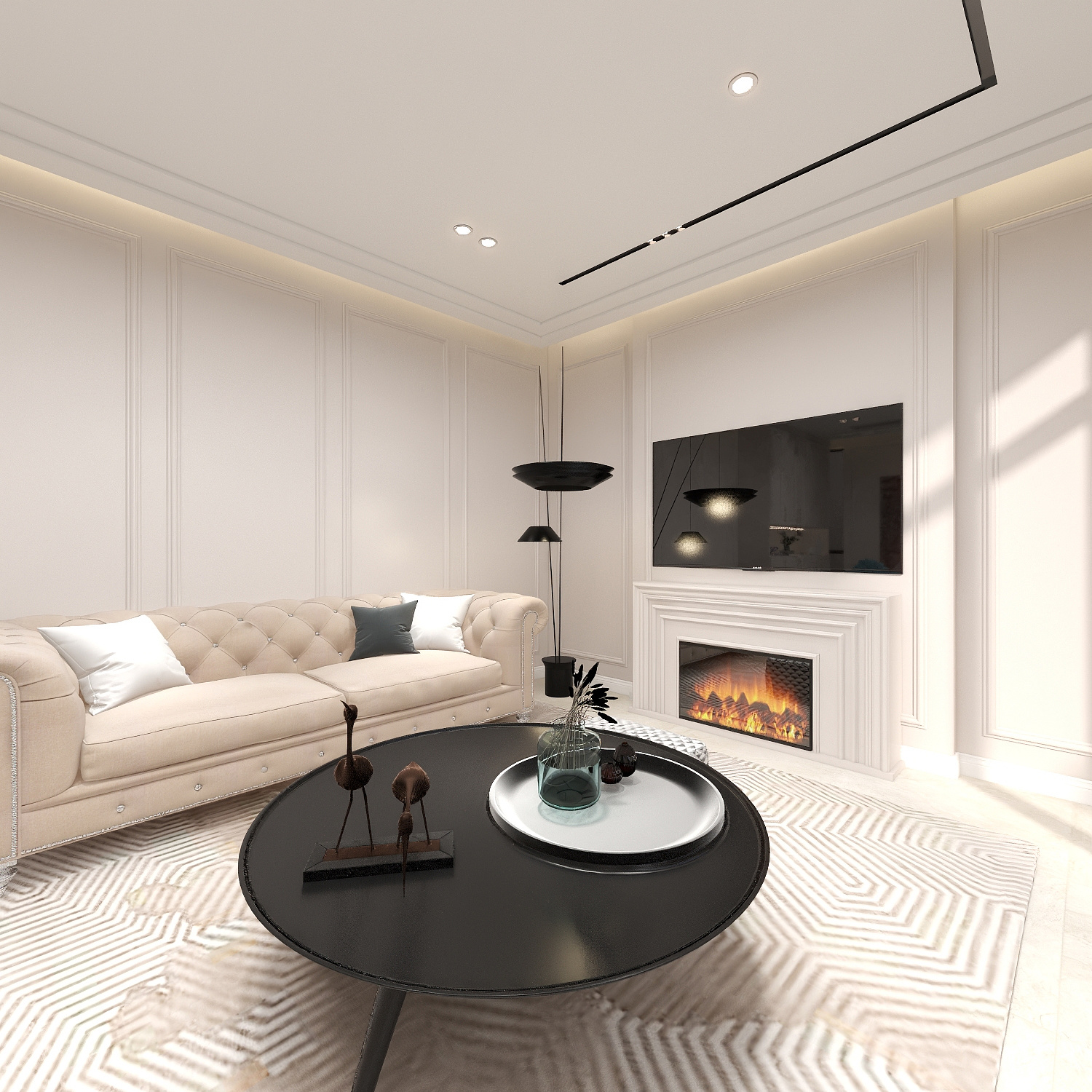 陈辉-300平方现代美式别墅一层客厅装修效果图第5张