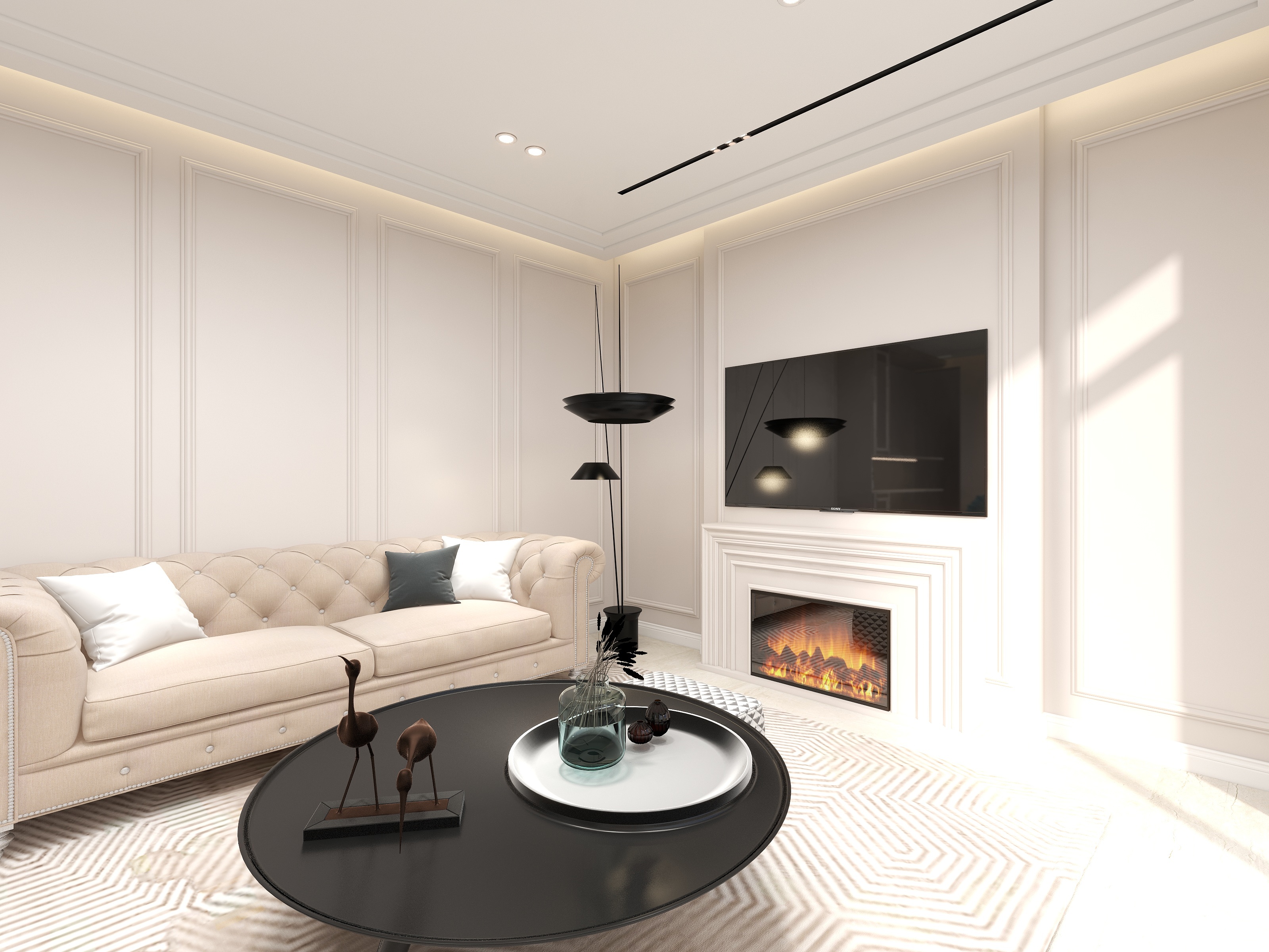 陈辉-300平方现代美式别墅一层客厅装修效果图第4张