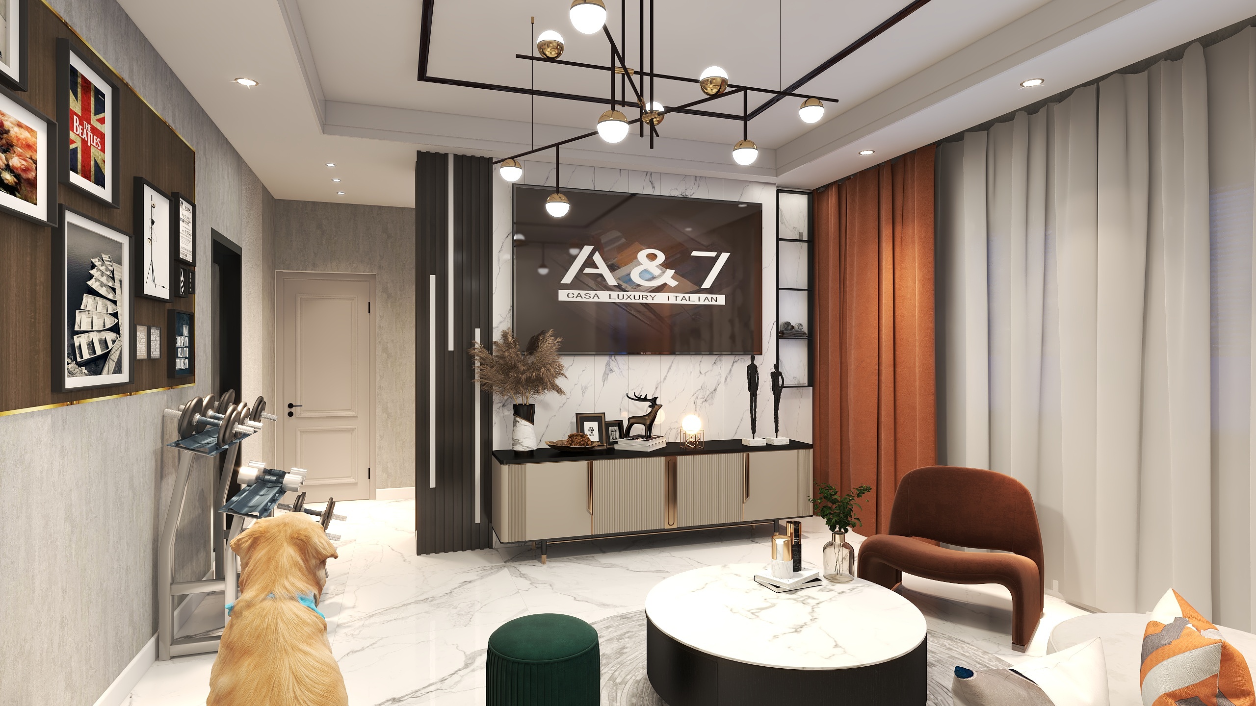 金硕琰设计-轻奢风89.50㎡B户型3室2厅1卫装修效果图