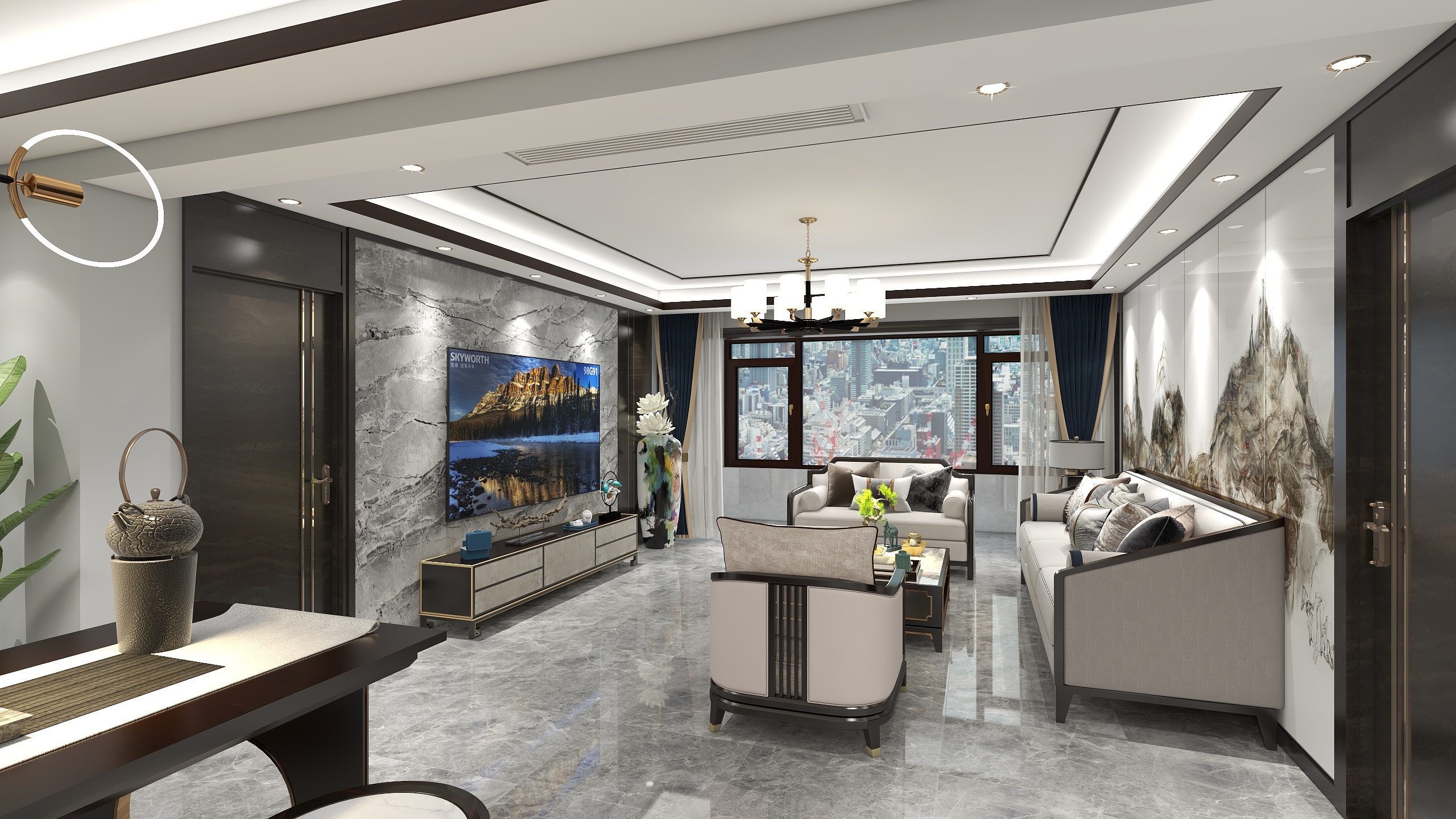 梓艺装饰设计-锦绣豪庭，新中式大宅-装修设计方案