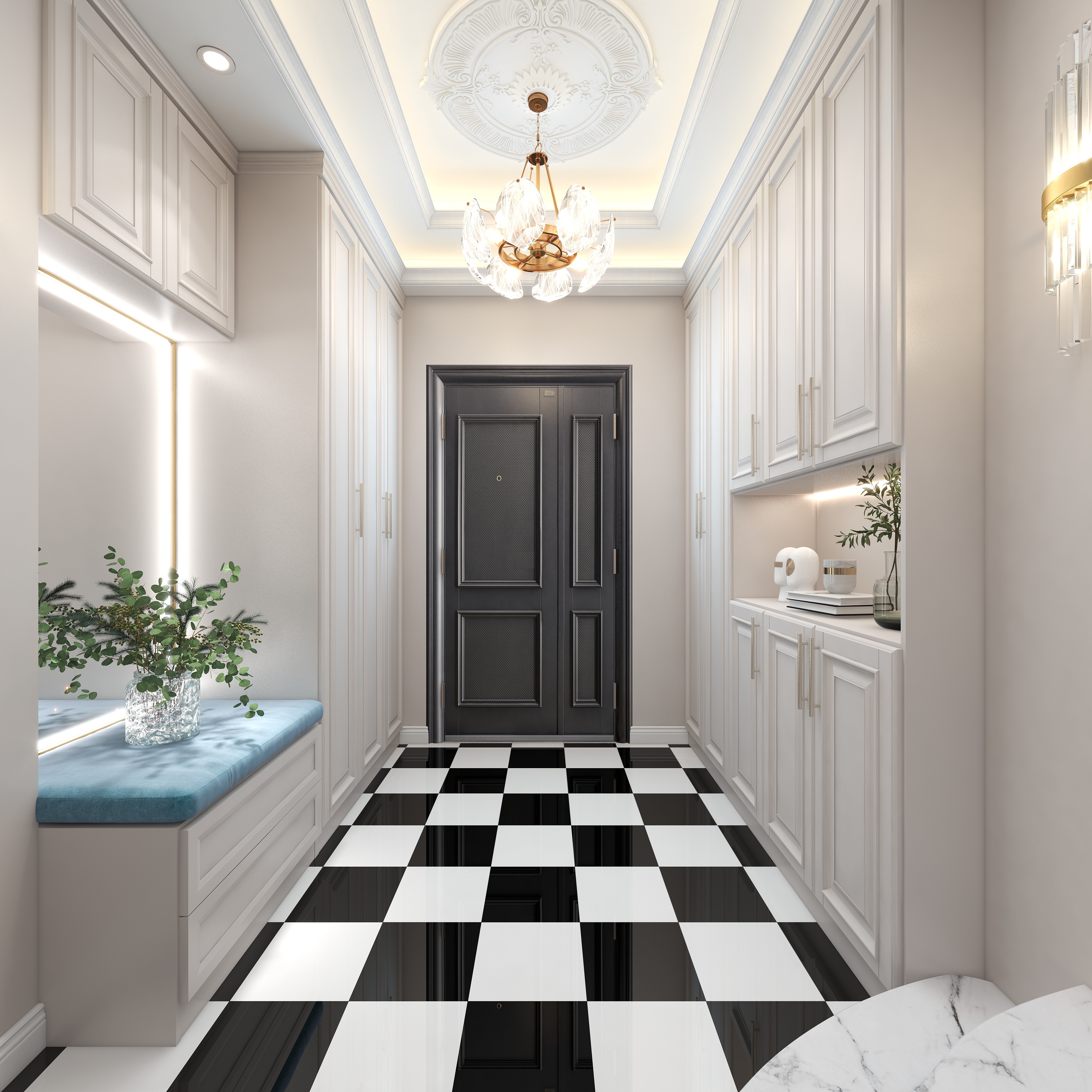 陈辉-300平方现代美式别墅地下第三层入户玄关装修效果图第3张