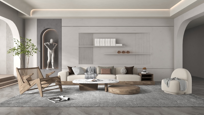 Minimalist Gray Living Room with Texture