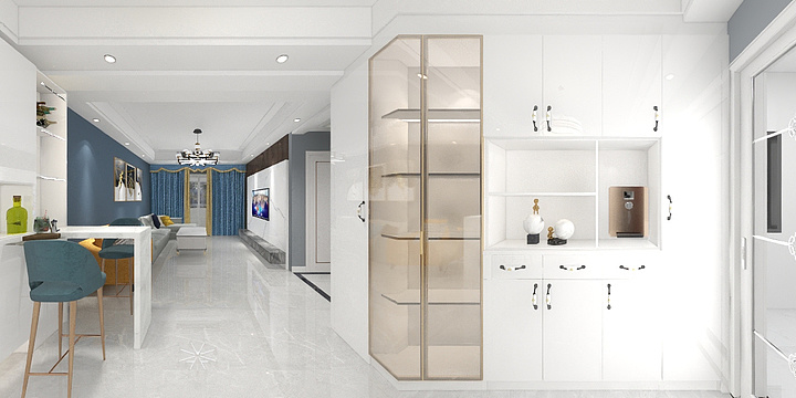 梅文-88㎡现代简约客餐厅全景-装修设计方案