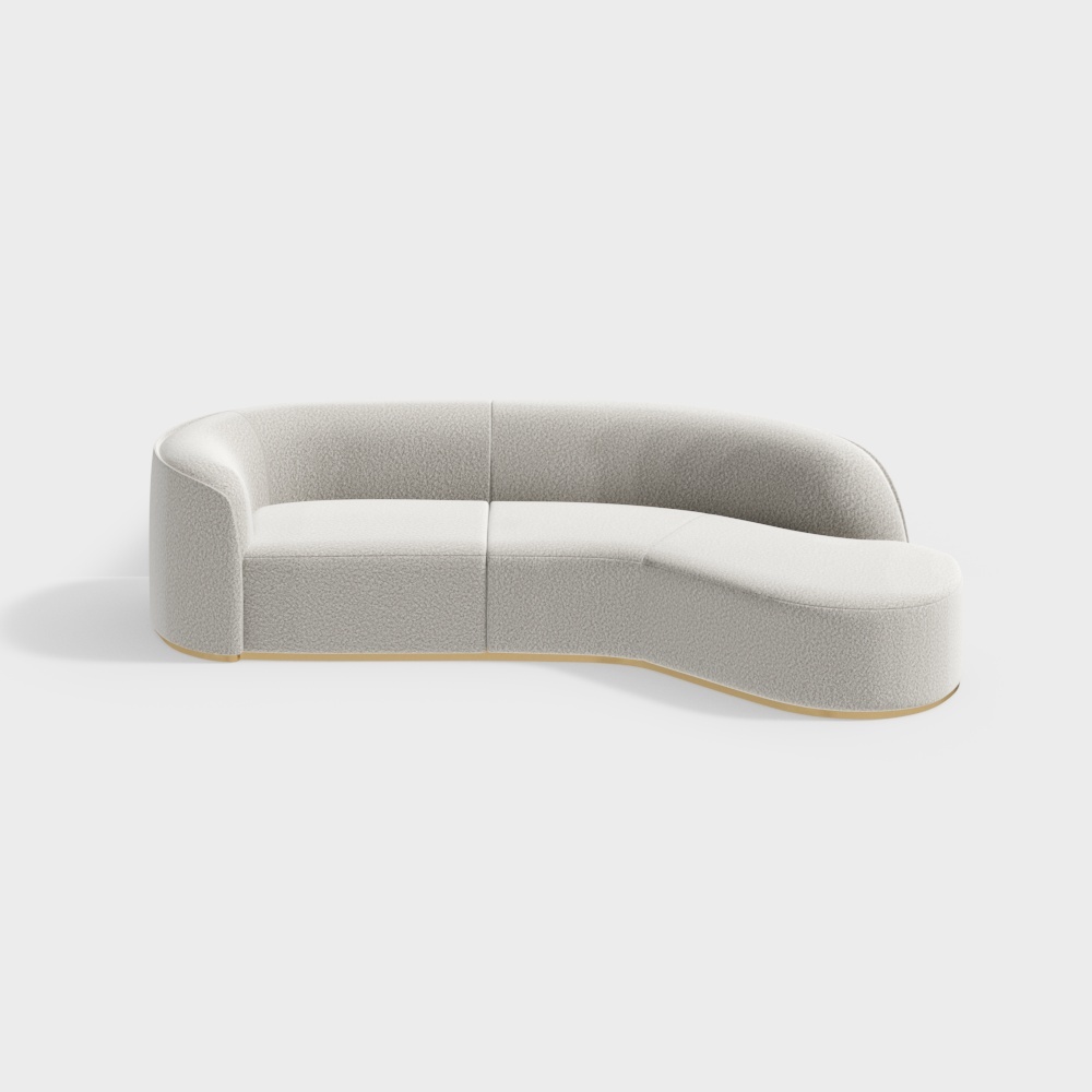 Sofa sectionnel blanc incurvé de 134 po Canapé au sol 5 places rembourré en fausse fourrure de polyester