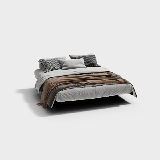 Modern Light Luxury Double Bed Linen 3D Model for Cozy Bedrooms