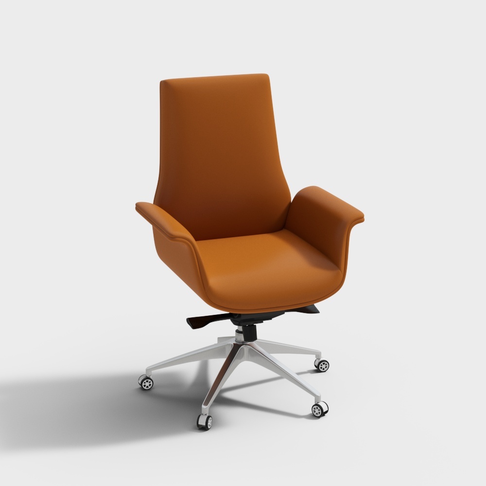 Orange Office Chair for Desk Upholstered PU Leather Swivel Task Chair