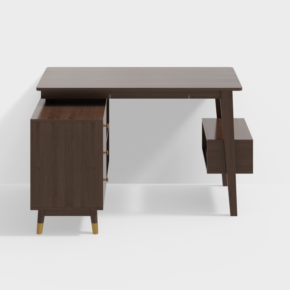 Ultic Walnut L Shaped Home Office Desk Wooden Computer Desk with Storage Drawers & Shelf