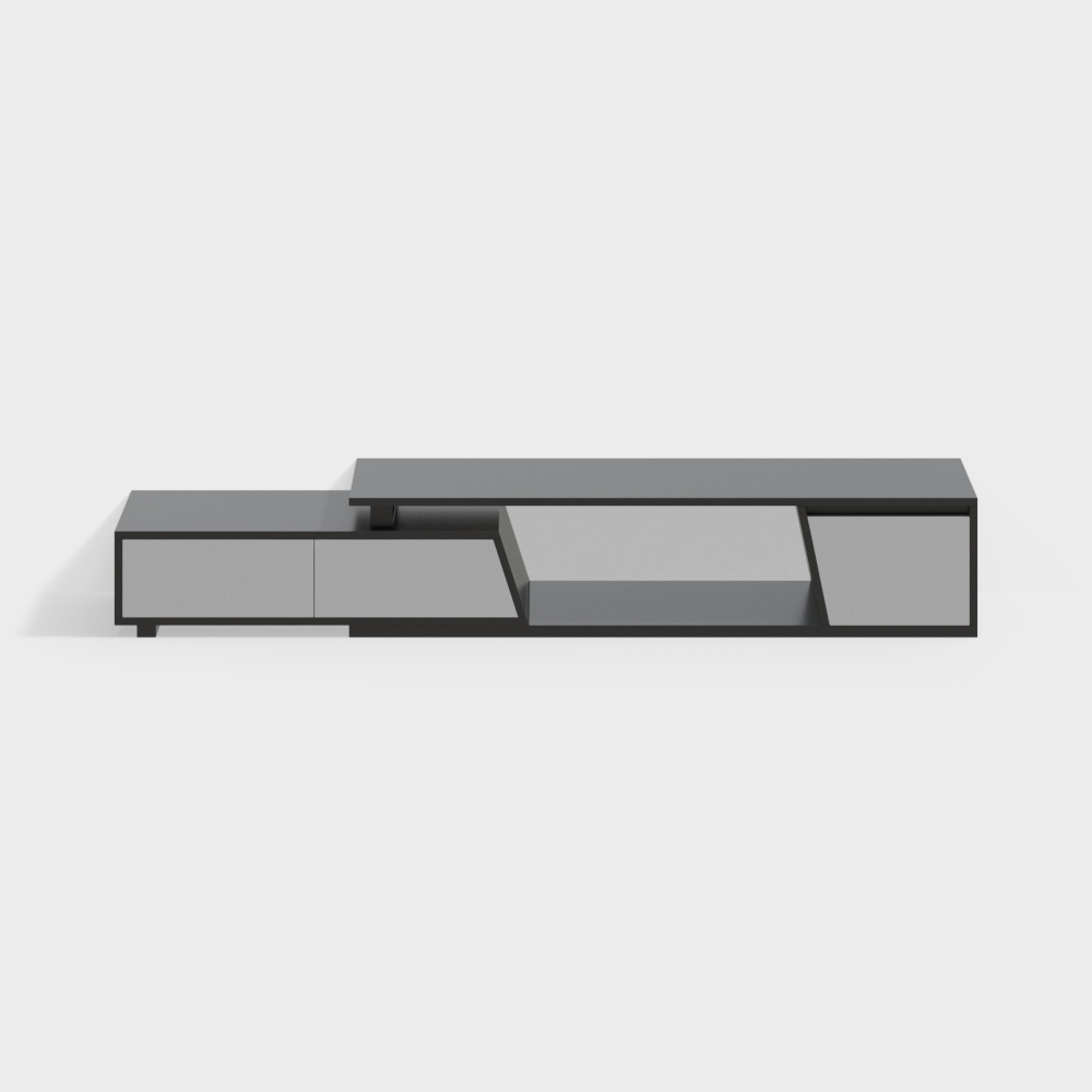 Fero Minimalistischer rechteckiger TV-Ständer, ausziehbar, mit 3 Schubladen, bis zu 3048 mm, Grau
