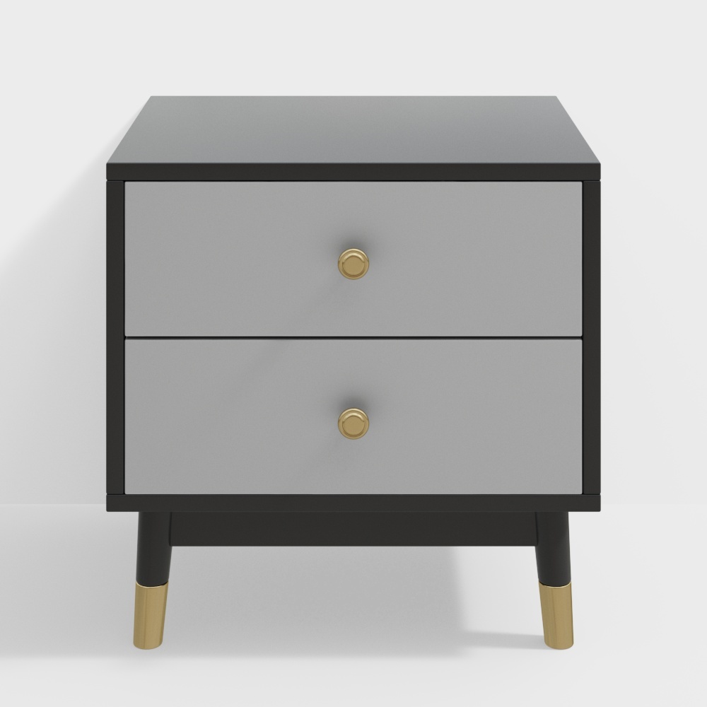 Ultic Modern Nightstand with 2 Drawers in Grey with Metal Legs