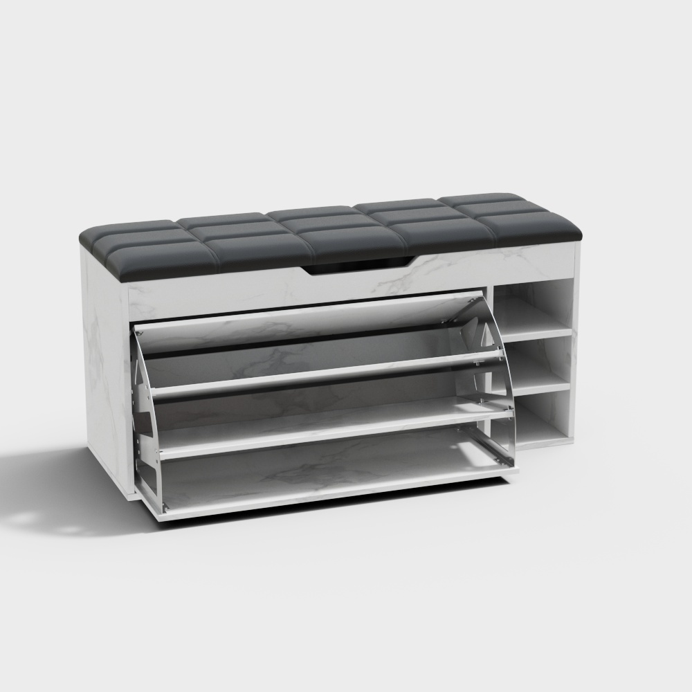 White & Black PU Leather Shoe Storage Cabinet Adjustable Shelves Entryway Shoe Cabinet