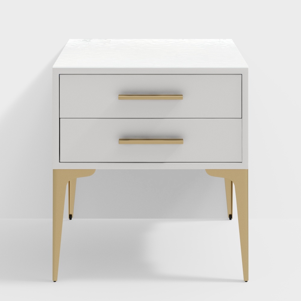 Modern White Bedside Table Glossy 2-Drawer Classic Bedside Cabinet High Legs