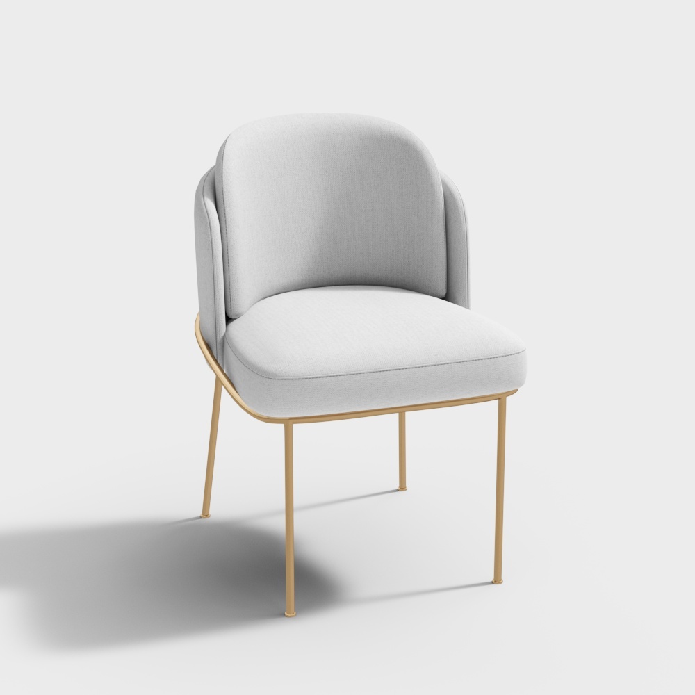 Linenic White Dining Chair Modern Cotton&Linen Upholstered Side Chair in Gold
