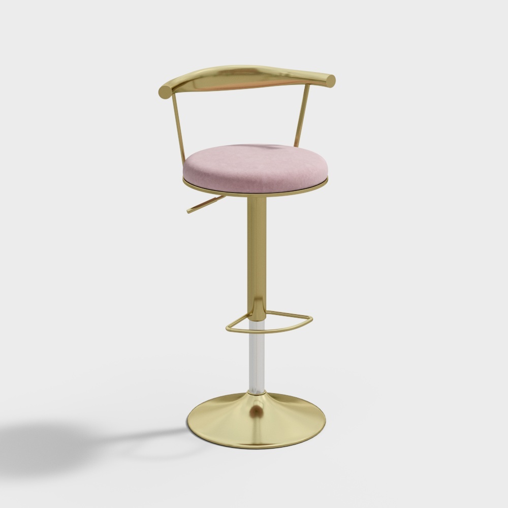 1040mm Bar Stool with Backrest Velvet Upholstery Bar Height with Footrest Pink Bar Chair