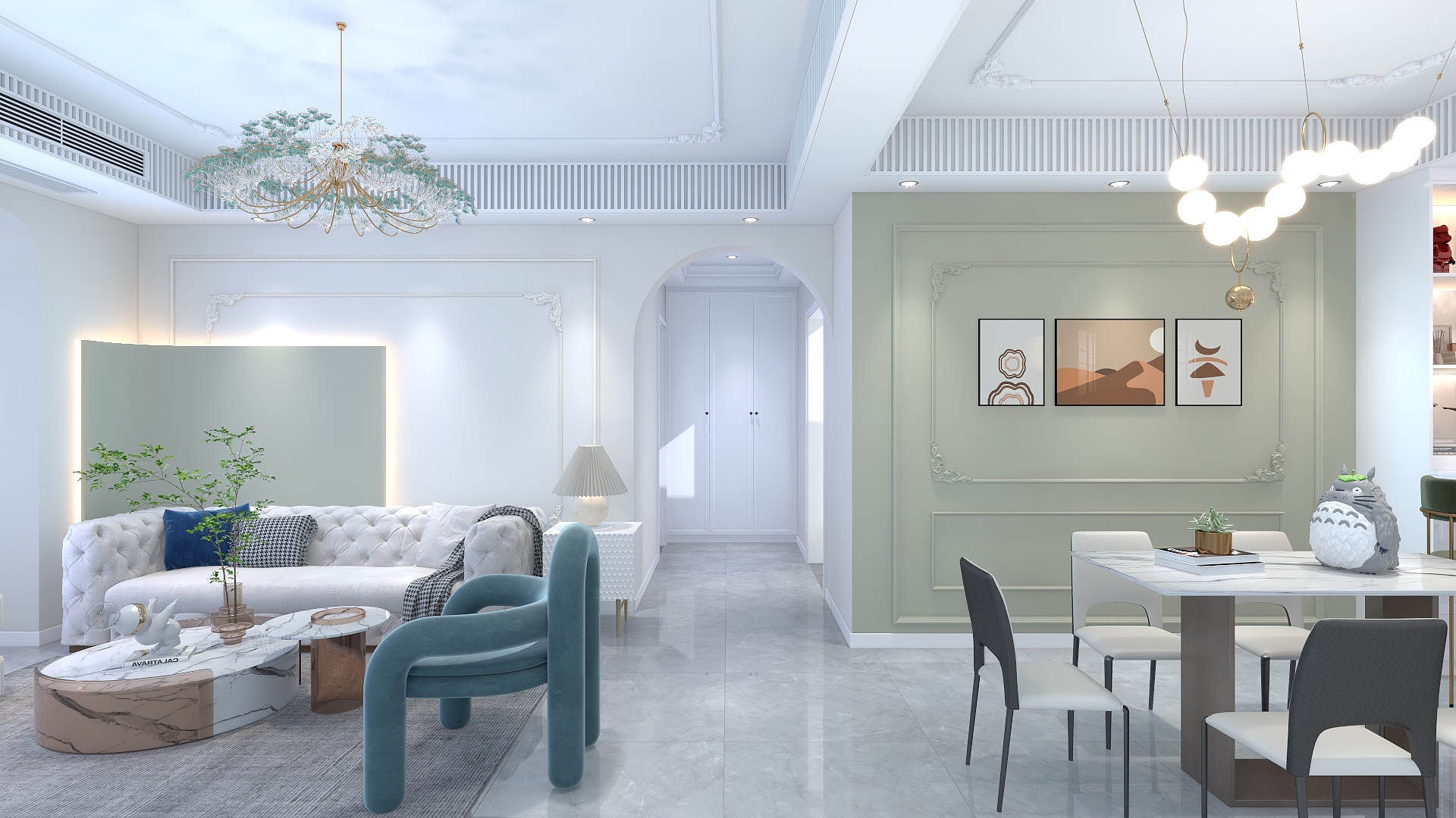 刘安明-三居室小法式案例--高铁小镇装修效果图