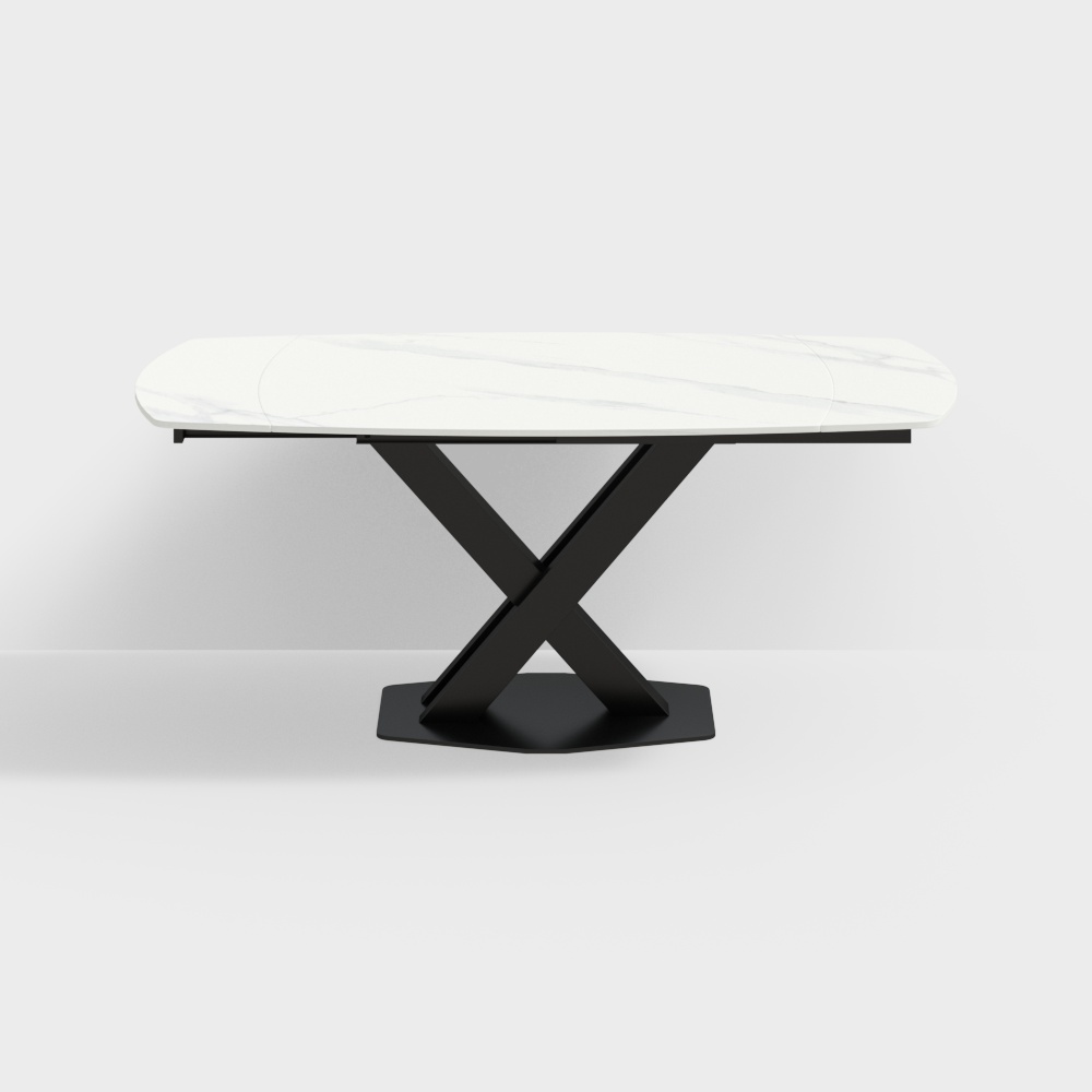 120-180 cm Moderner ausziehbarer Esstisch aus gesintertem Stein in Weiß mit X-Sockel für 4-6 Sitzer