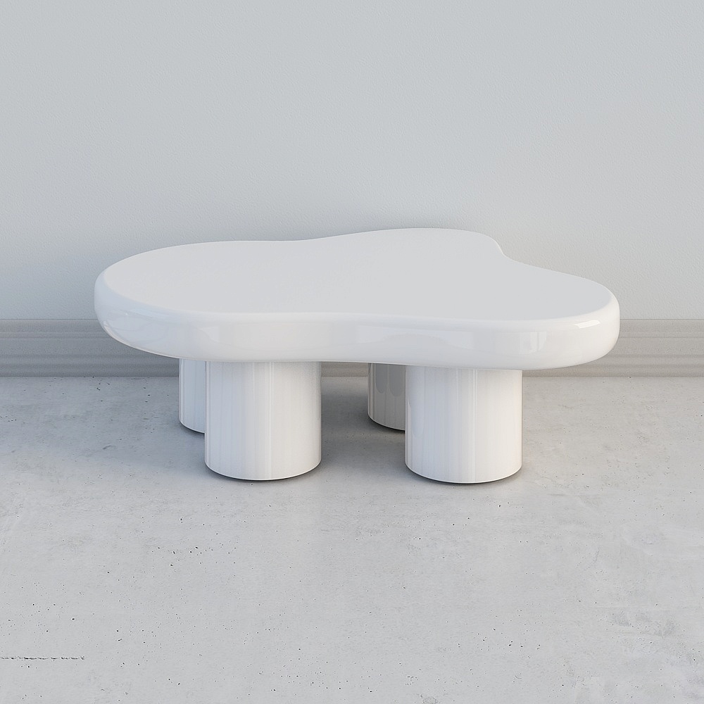 1000mm Modern Wood Abstract Coffee Table in White with 4 legs