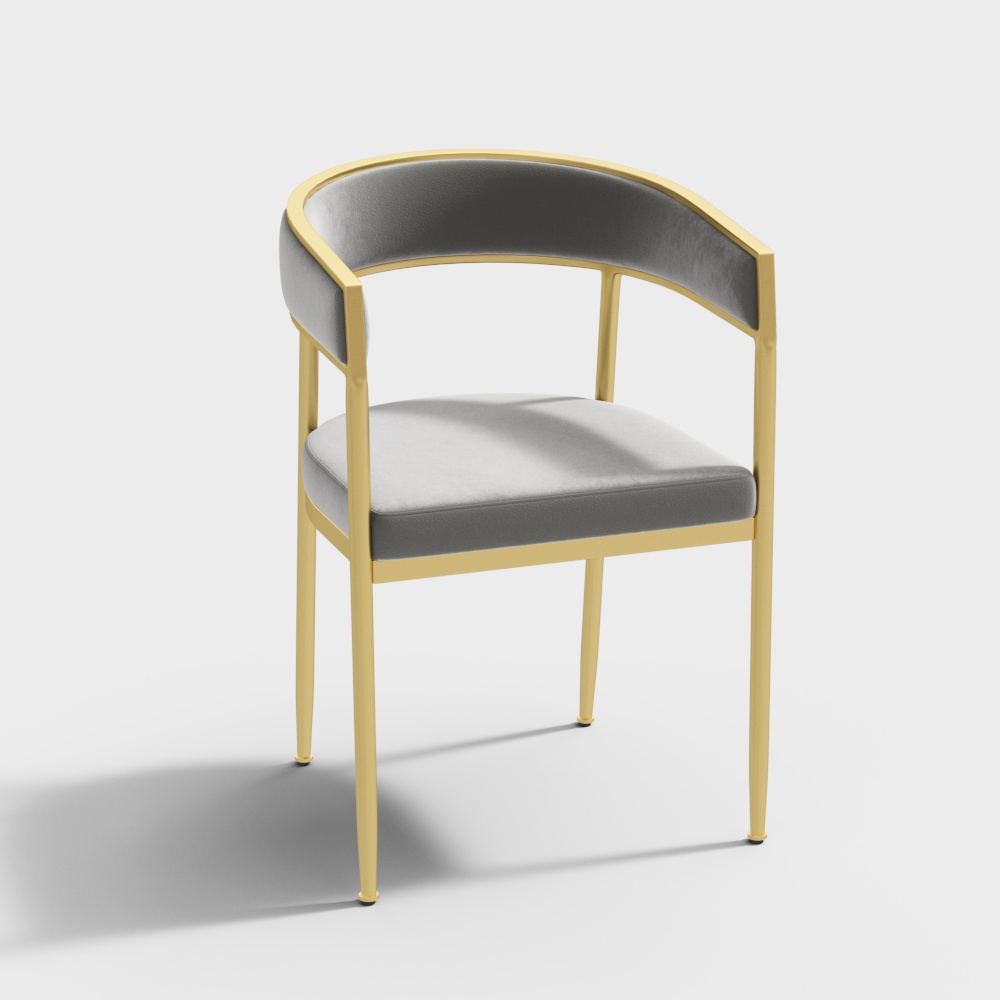 Grauer moderner Esszimmerstuhl Samt gepolsterter Akzent-Sessel mit goldenem Bein
