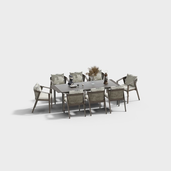 Modern Outdoor Table and Chair Combination 3D Model in Gray