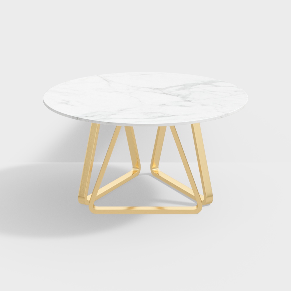 Mesa de comedor redonda de mármol blanca moderna con base de acero inoxidable dorado de 59 «para 6-8 plazas