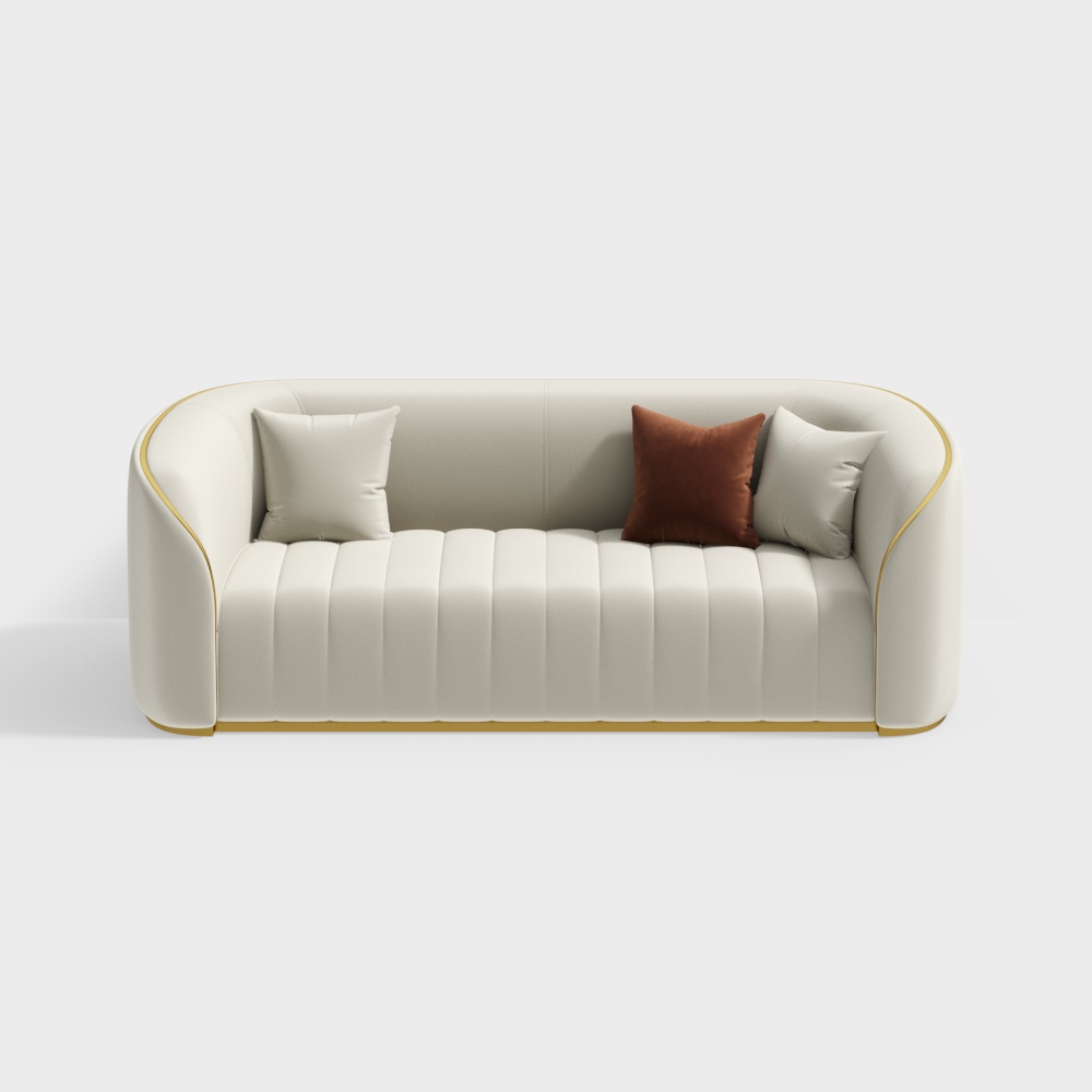 Sofá moderno tapizado de piel sintética de 89 pulgadas, sofá de 3 plazas en sofá de lujo con patas doradas