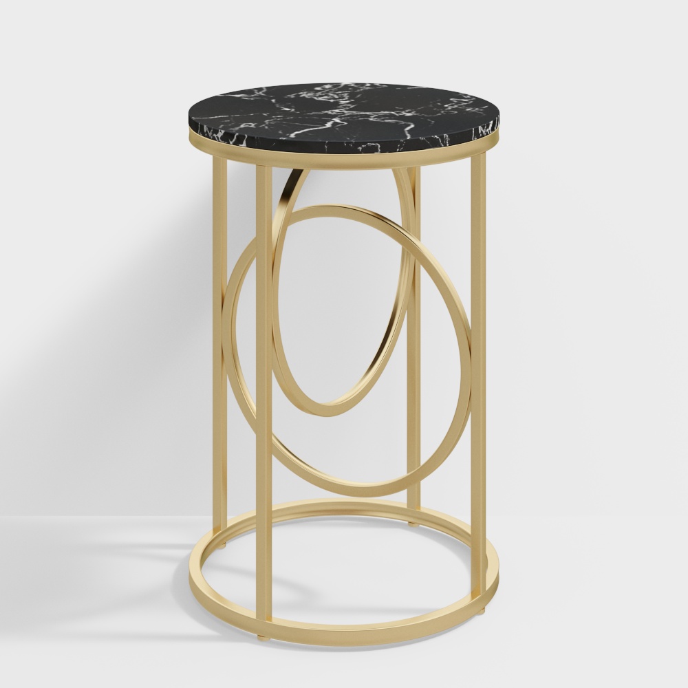 Table d'appoint ronde noire en marbre en métal doré
