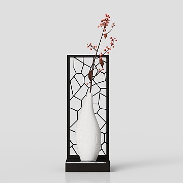 新中式花瓶-白色条纹花瓶